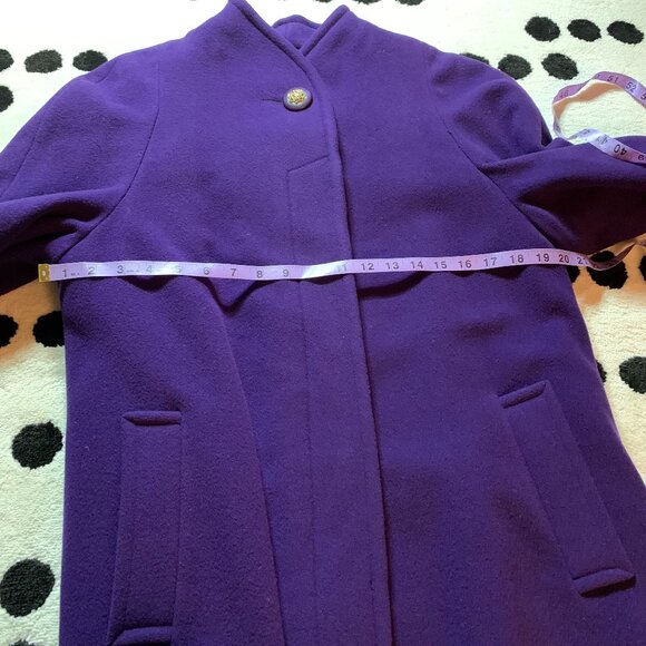 Vintage 80s Union Made Long Overcoat Purple Lambswool Retro Maxi Trench Coat - Picture 15 of 16